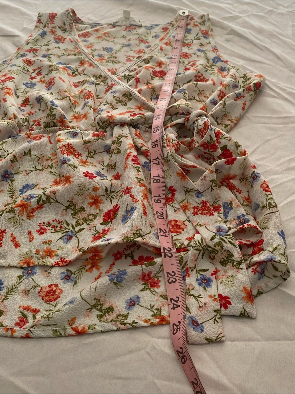 Floral Wrap Camisole in Cream with Red & Blue Blooms - Picture 10 of 11